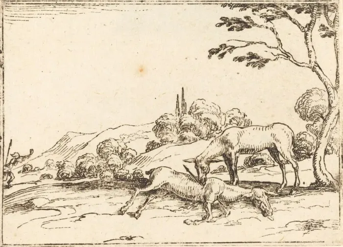 Framed Print : Doe Mourning her Foal. Creator: Jacques Callot Framed Print : Doe Mourning her Foal. Creator: Jacques Callot