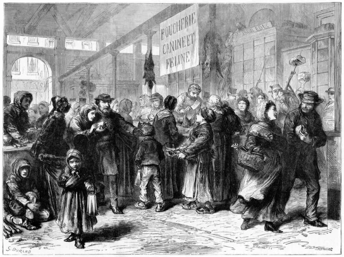 Framed Print : Dog and cat meat butcher in Paris, Franco-Prussian War, 1871 Framed Print : Dog and cat meat butcher in Paris, Franco-Prussian War, 1871