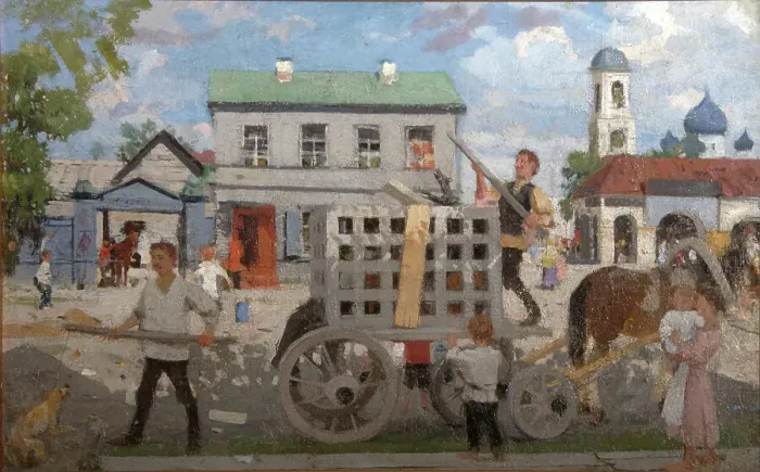 Framed Print : Dog catchers, 1920s. Artist: Kustodiev, Boris Michaylovich (1878-1927) Framed Print : Dog catchers, 1920s. Artist: Kustodiev, Boris Michaylovich (1878-1927)