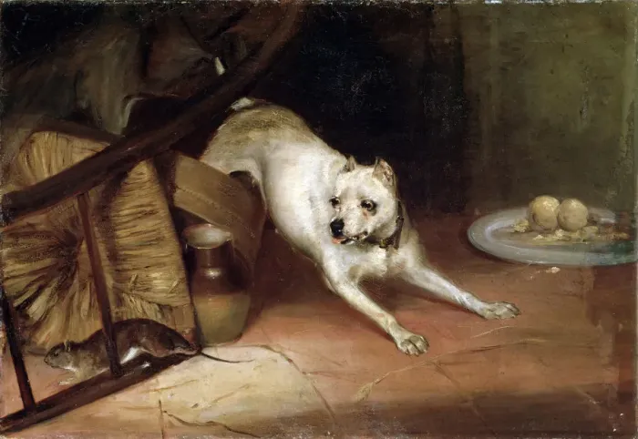 Framed Print : Dog Chasing a Rat, 19th or early 20th century. Artist: Briton Riviere