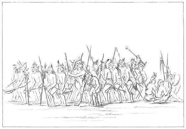 Dog dance of the Sioux, 1841. Artist: Myers and Co