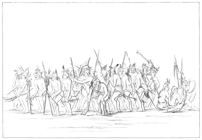Framed Print : Dog dance of the Sioux, 1841. Artist: Myers and Co Framed Print : Dog dance of the Sioux, 1841. Artist: Myers and Co