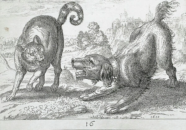 A Dog Fighting a Cat, 1610. Creator: Hendrick Hondius I