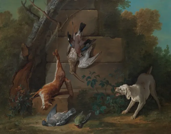 Framed Print : Dog Guarding Dead Game, 1753. Creator: Jean-Baptiste Oudry Framed Print : Dog Guarding Dead Game, 1753. Creator: Jean-Baptiste Oudry