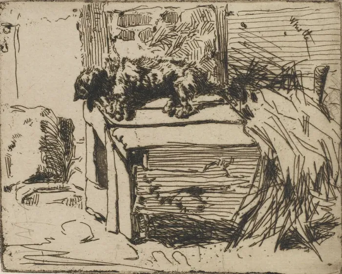 Framed Print : The Dog on the Kennel, 1858. Creator: James Abbott McNeill Whistler Framed Print : The Dog on the Kennel, 1858. Creator: James Abbott McNeill Whistler