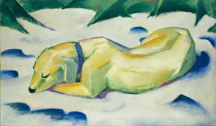 Framed Print : Dog Lying in the Snow. Artist: Marc, Franz (1880-1916) Framed Print : Dog Lying in the Snow. Artist: Marc, Franz (1880-1916)