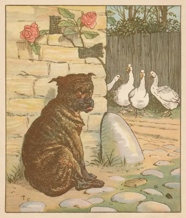 Framed Print : The dog that worried the cat... c1878. Creator: Randolph Caldecott Framed Print : The dog that worried the cat... c1878. Creator: Randolph Caldecott
