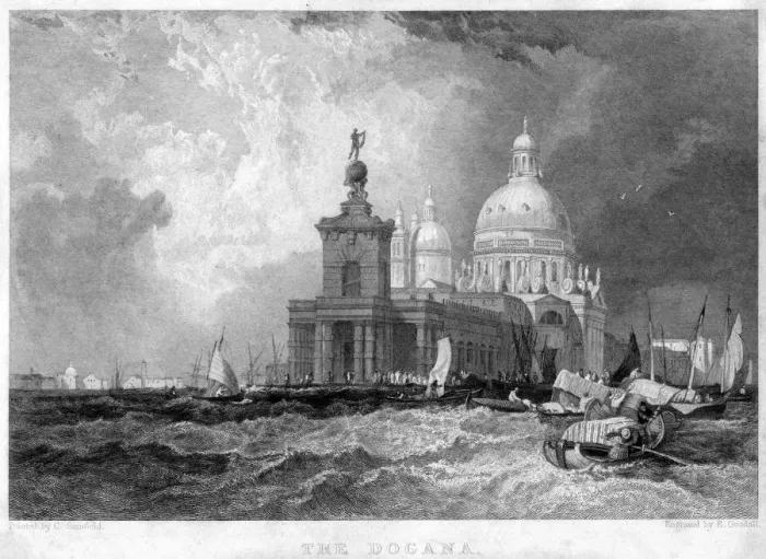 Framed Print : The Dogana, Venice, Italy, 19th century. Artist: E Goodall Framed Print : The Dogana, Venice, Italy, 19th century. Artist: E Goodall