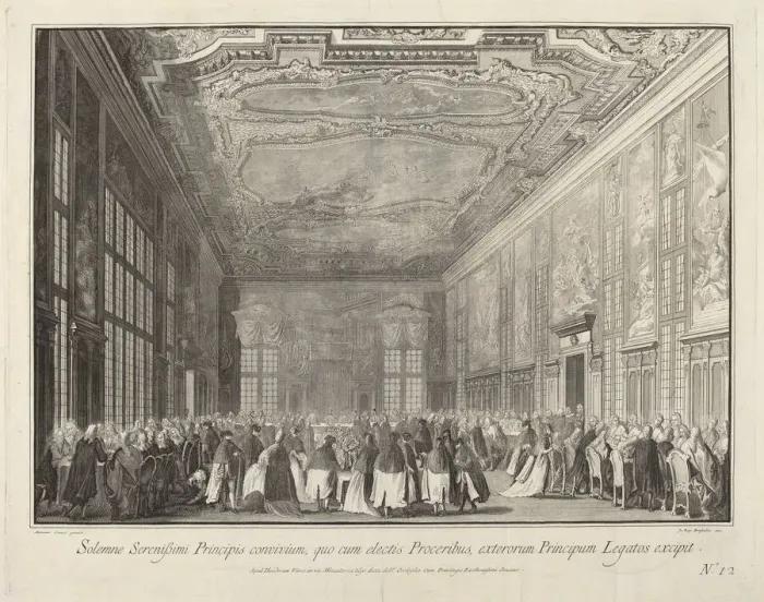 Framed Print : The Doge Entertains Foreign Ambassadors at a Banquet, 1763 / 1766 Framed Print : The Doge Entertains Foreign Ambassadors at a Banquet, 1763 / 1766
