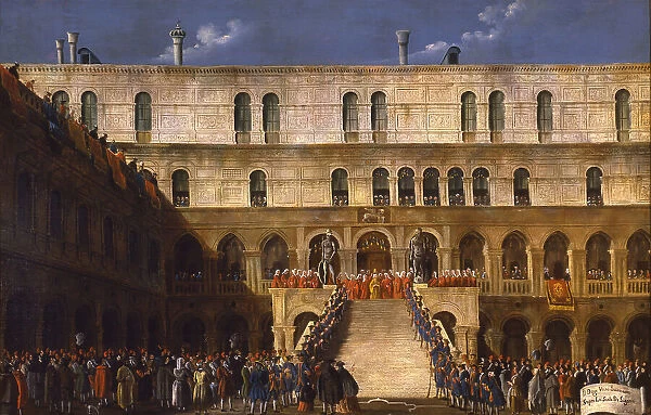 The Doge's coronation on the Scala dei Giganti in the courtyard of the Doge's Palace, 1779-1792. Creator: Bella, Gabriele (1730-1799)