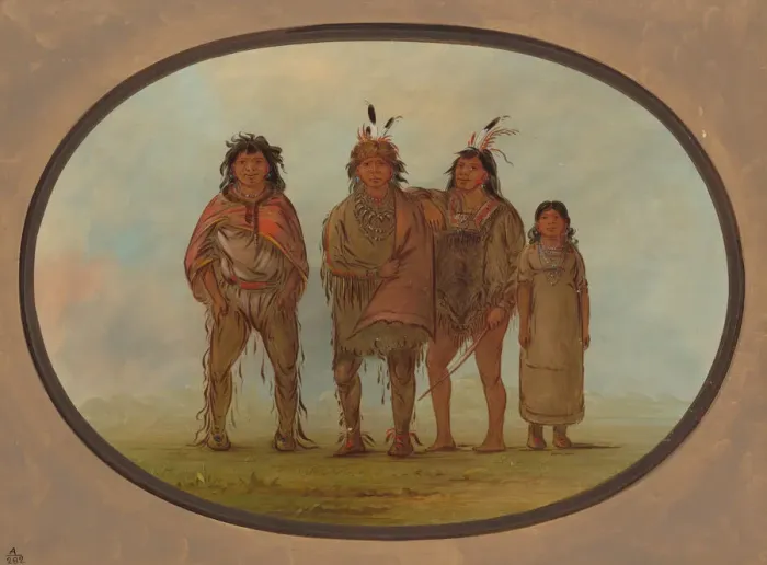 Framed Print : Four Dogrib Indians, 1855 / 1869. Creator: George Catlin Framed Print : Four Dogrib Indians, 1855 / 1869. Creator: George Catlin