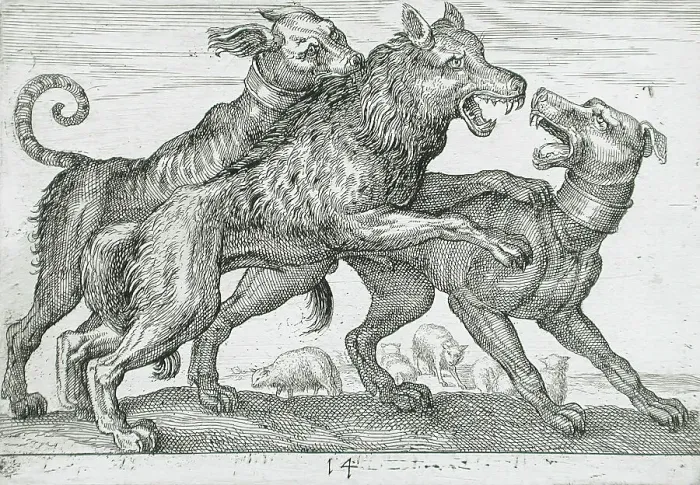 Framed Print : Three Dogs Fighting, 1610. Creator: Hendrick Hondius I Framed Print : Three Dogs Fighting, 1610. Creator: Hendrick Hondius I