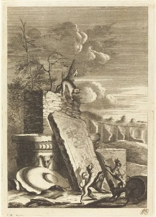Framed Print : Dogs Pursuing a Cat, c. 1650. Creator: Bernhard Zaech Framed Print : Dogs Pursuing a Cat, c. 1650. Creator: Bernhard Zaech