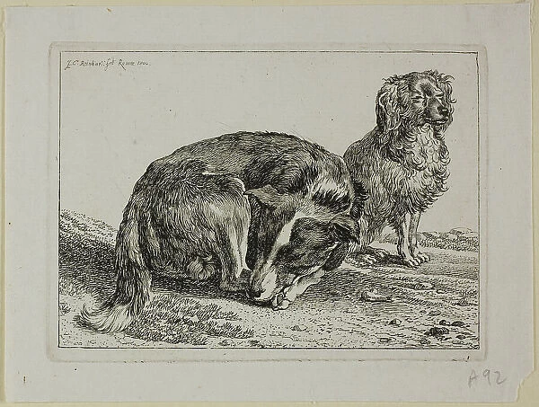 Two Dogs Resting, from Die Zweite Thierfolge, 1800. Creator: Johann Christian Reinhart