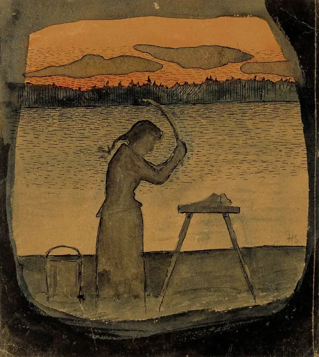 Framed Print : Doing the Laundry, 1895. Creator: Hugo Simberg Framed Print : Doing the Laundry, 1895. Creator: Hugo Simberg