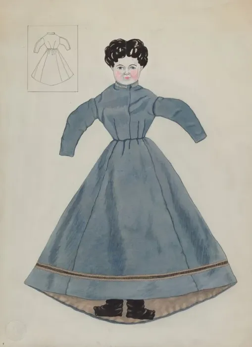 Framed Print : Doll and Dress, c. 1937. Creator: Mary E Humes Framed Print : Doll and Dress, c. 1937. Creator: Mary E Humes