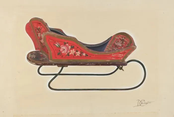 Framed Print : Doll Sleigh, c. 1937. Creator: Beverly Chichester Framed Print : Doll Sleigh, c. 1937. Creator: Beverly Chichester