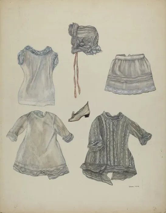 Framed Print : Doll Wardrobe, c. 1937. Creator: Dorothy Harris Framed Print : Doll Wardrobe, c. 1937. Creator: Dorothy Harris