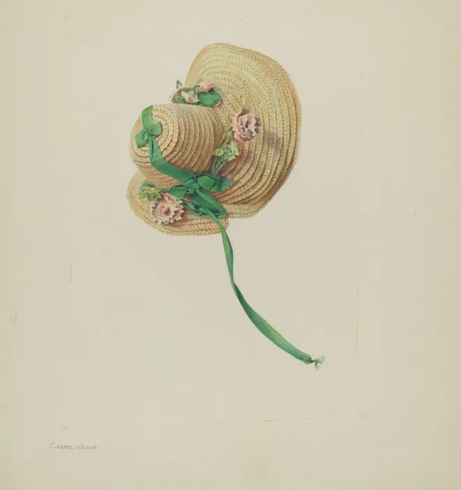 Framed Print : Dolls Straw Bonnet, 1935 / 1942. Creator: Carmel Wilson Framed Print : Dolls Straw Bonnet, 1935 / 1942. Creator: Carmel Wilson