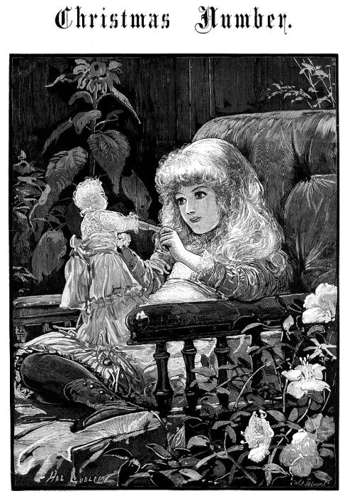 Framed Print : Dolly, Isn't Christmas Jolly?, drawn by Hal Ludlow, 1883. Creator: William James Palmer. Dolly, Isn't Christmas Jolly?, drawn by Hal Ludlow, 1883