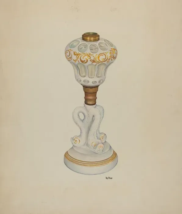 Framed Print : Dolphin Base Lamp, c. 1938. Creator: Ray Price