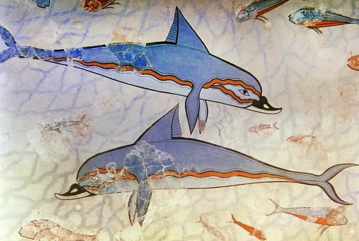 Framed Print : Dolphin fresco, detail, Queen's Megaron, Palace of Knossos, Minoan, Crete, Greece, Bronze Age (2000) Creator: Unknown