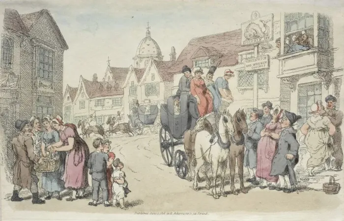 Framed Print : Dolphins Inn: Greenwich and Woolwich Coaches, 1816. Creator: Thomas Rowlandson (British Framed Print : Dolphins Inn: Greenwich and Woolwich Coaches, 1816. Creator: Thomas Rowlandson (British