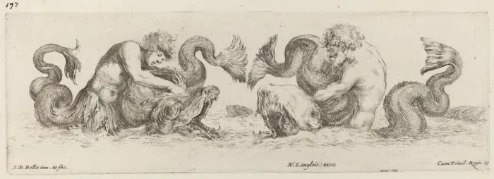 Framed Print : Dolphins and Tritons, probably 1648. Creator: Stefano della Bella Framed Print : Dolphins and Tritons, probably 1648. Creator: Stefano della Bella