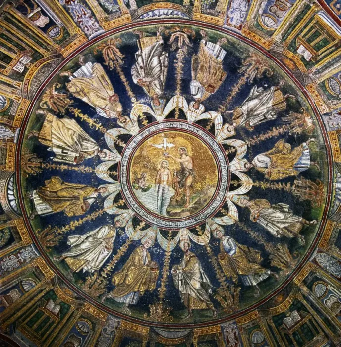 Framed Print : Dome Mosaic in Orthodox Baptistry, Ravenna, Italy, 5th century Framed Print : Dome Mosaic in Orthodox Baptistry, Ravenna, Italy, 5th century