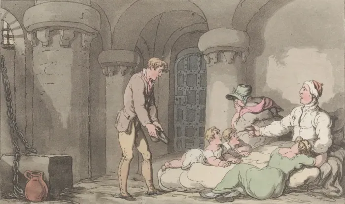 Framed Print : Domestic Arrangements in Prison, from The Vicar of Wakefield, May 1, 1817 Framed Print : Domestic Arrangements in Prison, from The Vicar of Wakefield, May 1, 1817