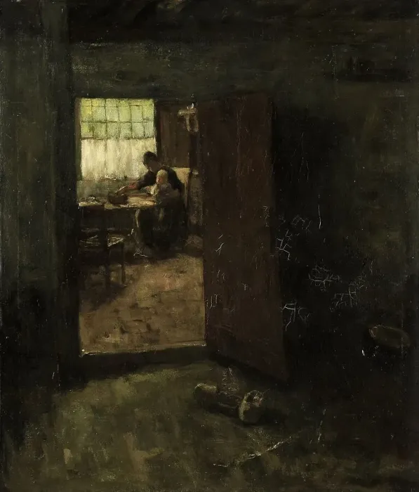 Framed Print : Domestic Interior with Country Woman and Child, c.1880-c.1907. Creator: Jacob Simon Hendrik Kever Framed Print : Domestic Interior with Country Woman and Child, c.1880-c.1907. Creator: Jacob Simon Hendrik Kever
