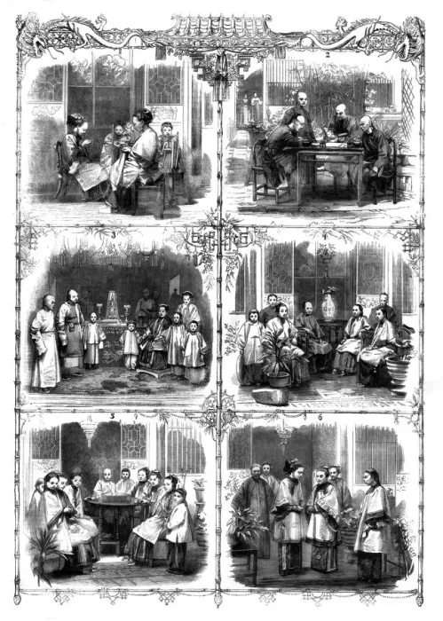 Framed Print : Domestic Life in China, 1861. Artist: W Thomas Framed Print : Domestic Life in China, 1861. Artist: W Thomas