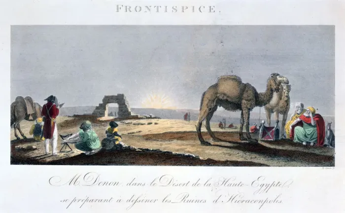 Framed Print : Dominique Vivant Denon at work in the desert, Upper Egypt, 1802 Artist: B Comte Framed Print : Dominique Vivant Denon at work in the desert, Upper Egypt, 1802 Artist: B Comte
