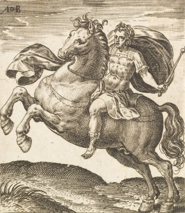 Framed Print : Domitianus from Twelve Caesars on Horseback, c1565-1587. Creator: Abraham de Bruyn Framed Print : Domitianus from Twelve Caesars on Horseback, c1565-1587. Creator: Abraham de Bruyn