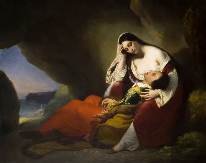 Framed Print : Don Juan and Haidée, c 1827. Creator: Scheffer, Henry (1798-1862) Framed Print : Don Juan and Haidée, c 1827. Creator: Scheffer, Henry (1798-1862)