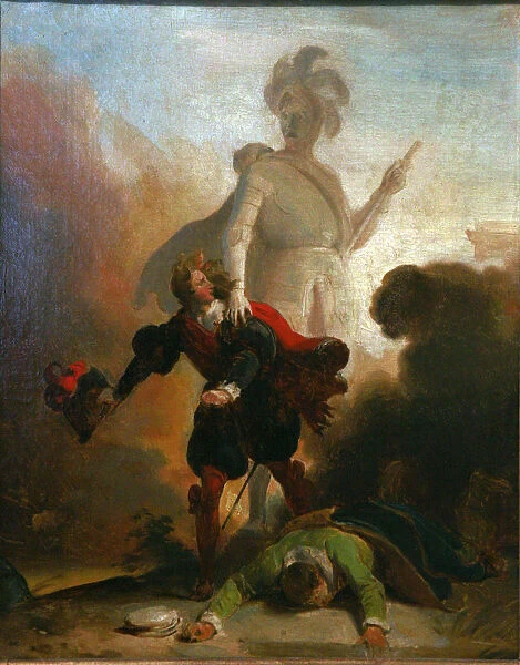 Don Juan and the statue of the commander, ca 1835. Artist: Fragonard, Alexandre-Evariste (1780-1850)