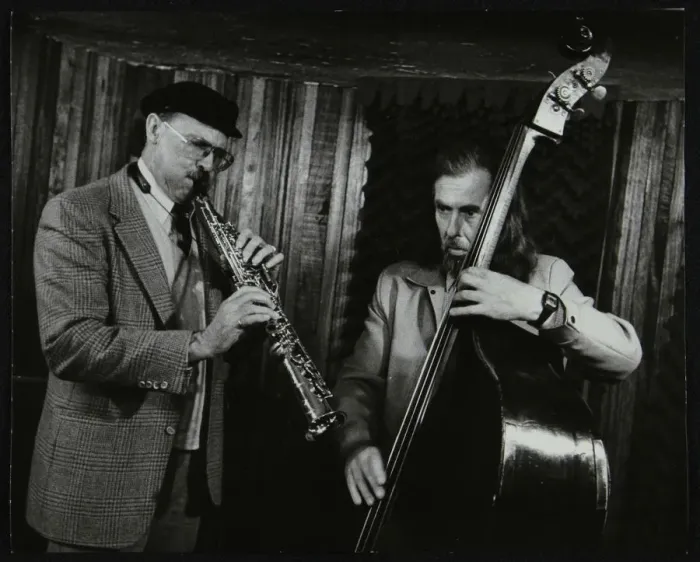 Framed Print : Don Lanphere and Peter Ind playing at The Bass Clef, London, May 1985 Framed Print : Don Lanphere and Peter Ind playing at The Bass Clef, London, May 1985