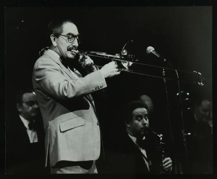 Framed Print : Don Lusher playing the trombone at the Forum Theatre, Hatfield, Hertfordshire, 1983 Framed Print : Don Lusher playing the trombone at the Forum Theatre, Hatfield, Hertfordshire, 1983