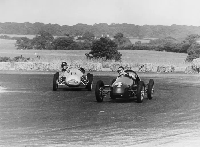 Framed Print : Don Parker and Peter Collins, Silverstone, 1949 Framed Print : Don Parker and Peter Collins, Silverstone, 1949
