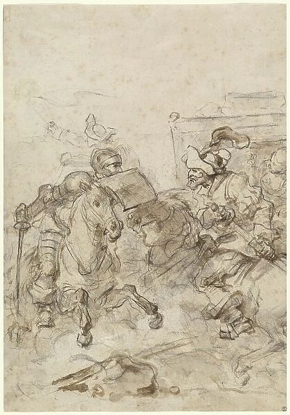 Don Quixote Attacking the Biscayan, 1780s. Creator: Jean-Honore Fragonard