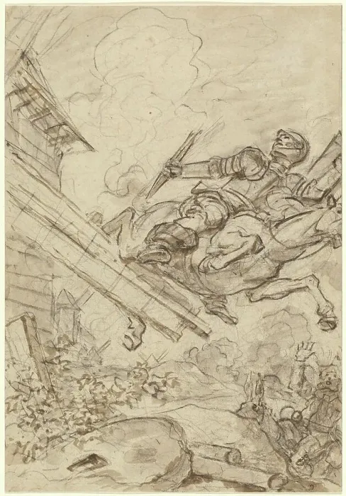Framed Print : Don Quixote Attacking the Windmill, 1780s. Creator: Jean-Honore Fragonard Framed Print : Don Quixote Attacking the Windmill, 1780s. Creator: Jean-Honore Fragonard
