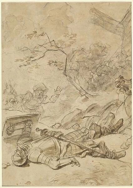 Don Quixote Defeated by the Windmill, 1780s. Creator: Jean-Honore Fragonard
