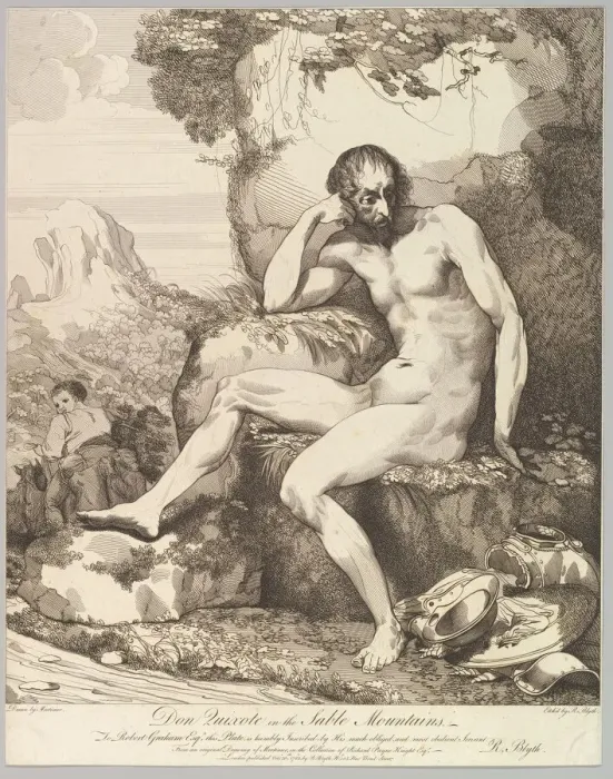 Framed Print : Don Quixote in the Sable Mountains, October 20, 1782. Creator: Robert Blyth Framed Print : Don Quixote in the Sable Mountains, October 20, 1782. Creator: Robert Blyth