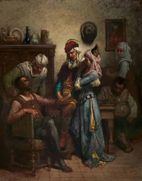 Framed Print : Don Quixote and Sancho Panza Entertained by Basil and Quiteria, 1863?. Creator: Gustave Doré Framed Print : Don Quixote and Sancho Panza Entertained by Basil and Quiteria, 1863?. Creator: Gustave Doré