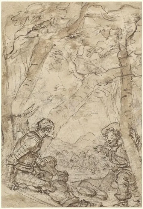 Framed Print : Don Quixote and Sancho Panza Witness the Attack on Rocinante, 1780s. Creator: Jean-Honore Fragonard Framed Print : Don Quixote and Sancho Panza Witness the Attack on Rocinante, 1780s. Creator: Jean-Honore Fragonard