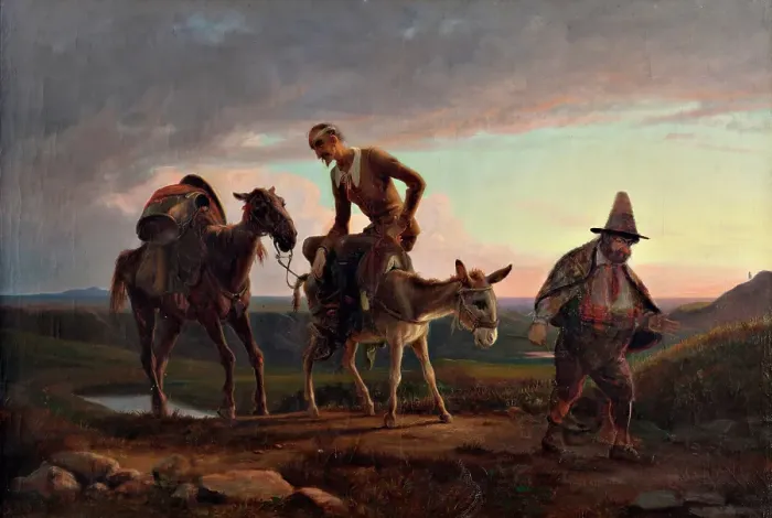 Framed Print : Don Quixote's first ride home, n.d. (after 1847). Creator: Wilhelm Marstrand Framed Print : Don Quixote's first ride home, n.d. (after 1847). Creator: Wilhelm Marstrand
