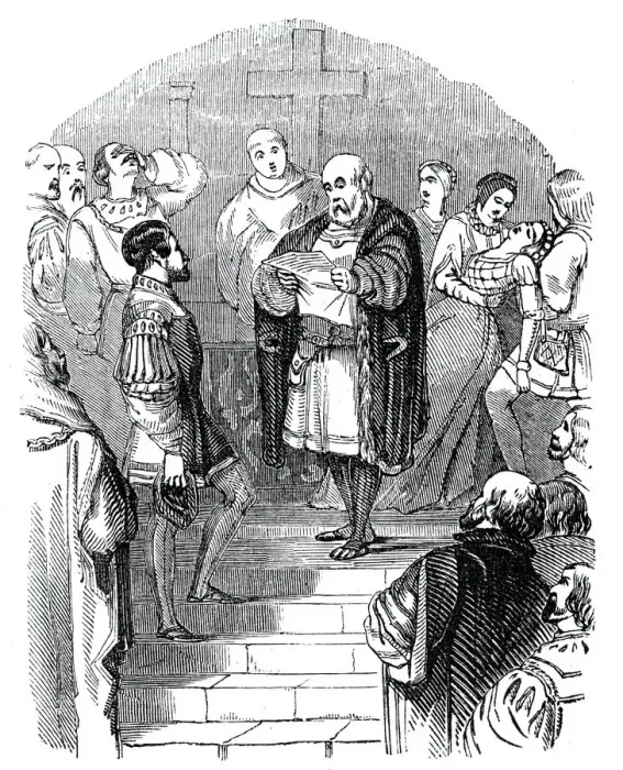 Framed Print : Don Sebastians father receives news of his death, 1844. Creator: Unknown Framed Print : Don Sebastians father receives news of his death, 1844. Creator: Unknown