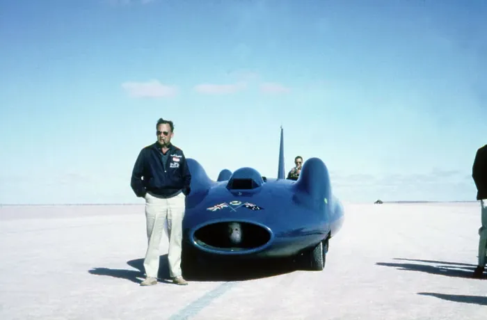 Framed Print : Donald Campbell with Bluebird CN7 on Lake Eyre, Australia Framed Print : Donald Campbell with Bluebird CN7 on Lake Eyre, Australia