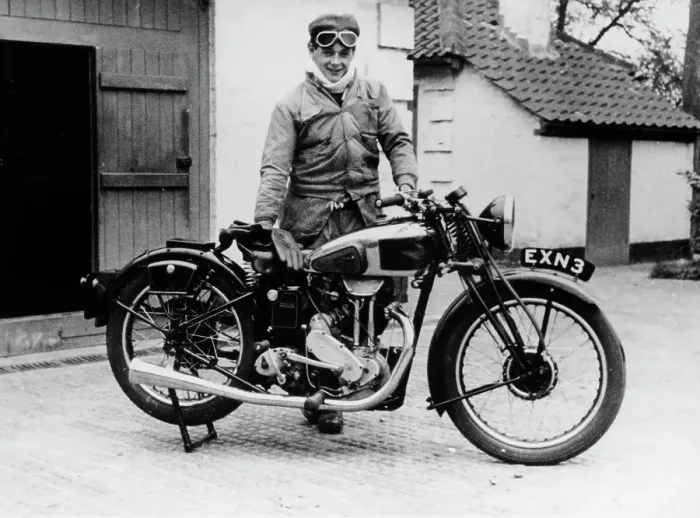Framed Print : Donald Campbell outside a garage at Headley Grove, Surrey, 1938 Framed Print : Donald Campbell outside a garage at Headley Grove, Surrey, 1938