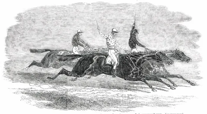 Framed Print : Doncaster Races - the Dead-Heat for the St. Leger Stakes... 1850. Creator: Unknown Framed Print : Doncaster Races - the Dead-Heat for the St. Leger Stakes... 1850. Creator: Unknown